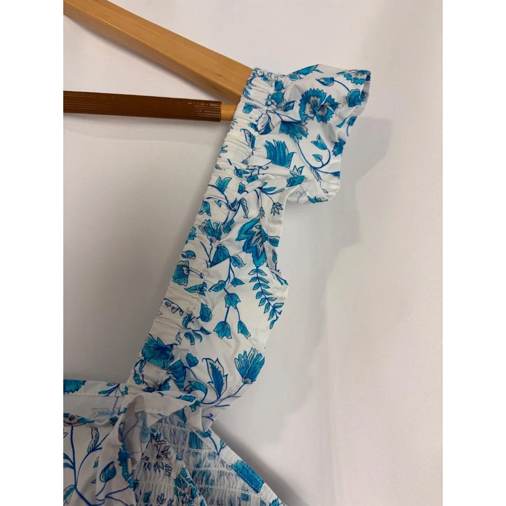 Draper James Blue Floral Cottagecore Ruffle Midi Dress XXL White Cotton Tiered